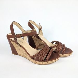 SESTO MEUCCI Brown Cork Wedge Sandal Size 8.5